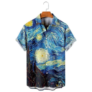Áo Sơ Mi Tay Ngắn Dáng Rộng Họa Tiết Tranh Van Gogh 2023 Thời Trang Vintage Cho Nam