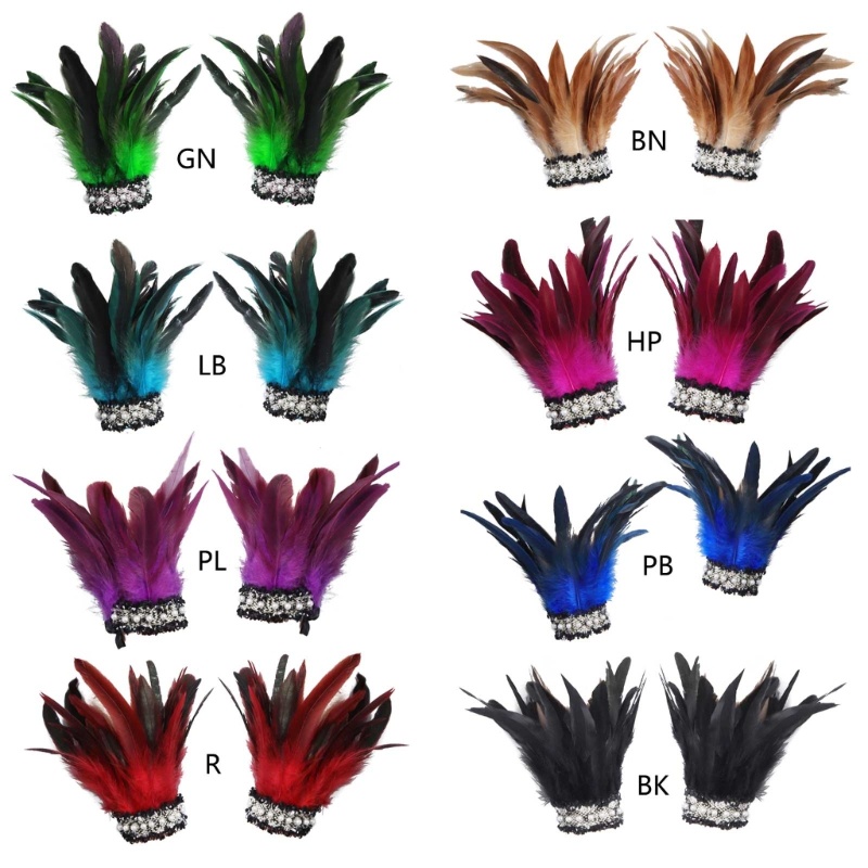 [CH *] Màn trình diễn sân khấu Showgirl Lông gà trống nhuộm tự nhiên Dây đeo cổ tay lông vũ