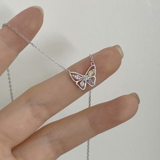 Dây Chuyền Mạ Bạc 925 Mặt Hình Bươm Bướm Nhiều Màu Sắc Đơn Giản Thời Trang Cho Nữ