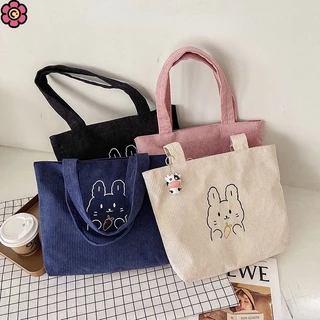 [CRD]Túi tote vải nhung đeo vai Hàn Quốc cao cấp in họa tiết Gấu xinh, Túi vải tote đi học có khóa kéo tiện lợi YK