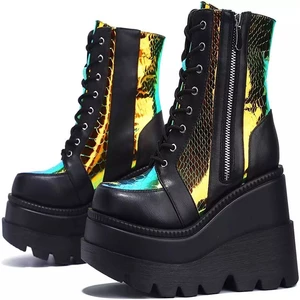 Giày Bốt Cao Gót Đế Xuồng Chống Thấm Nước In Họa Tiết Da Rắn Size Lớn 43 Phong Cách Gothic Punk Cho Nữ