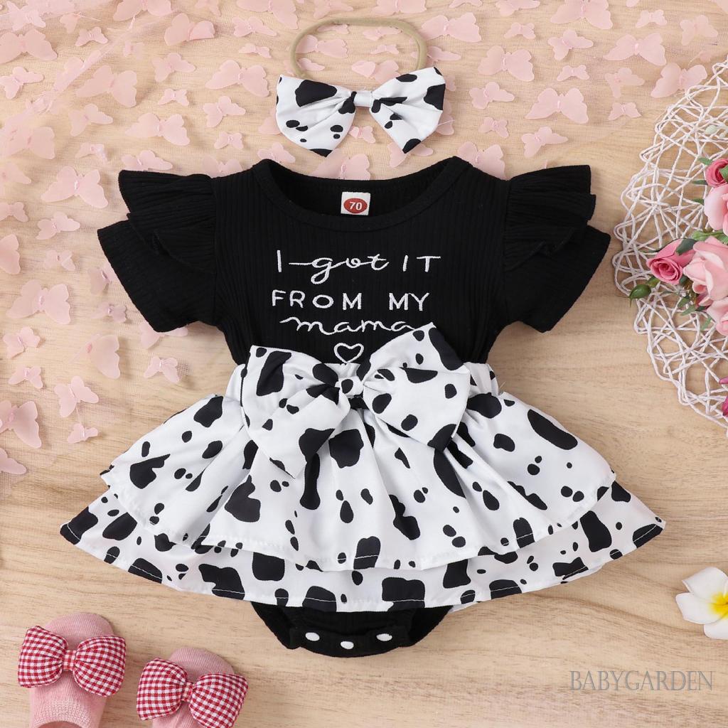 Áo Liền Quần Ngắn Tay Cổ Tròn Đính Nơ Trước Thời Trang Mùa Hè Dành Cho Bé Gái 0-18 Tháng Tuổi