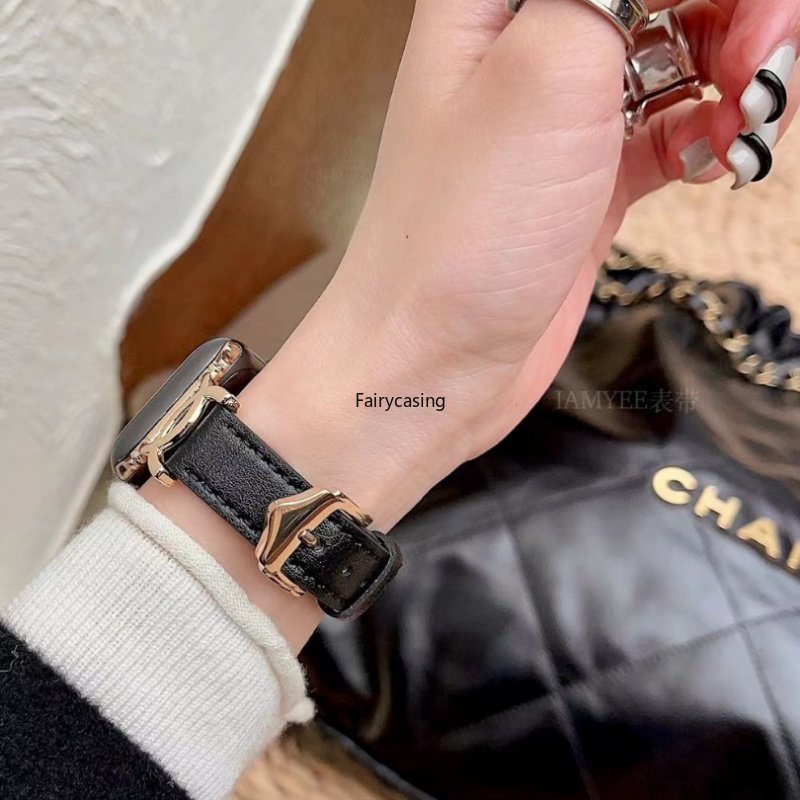 Dây Đeo Bằng Da Dành Cho Đồng Hồ Thông Minh AW Watch 9 8 7 6 SE 5 4 3 Metal Double D Ultra 2 49mm 38mm 40mm 41mm 42mm 44mm 45mm for iwatch