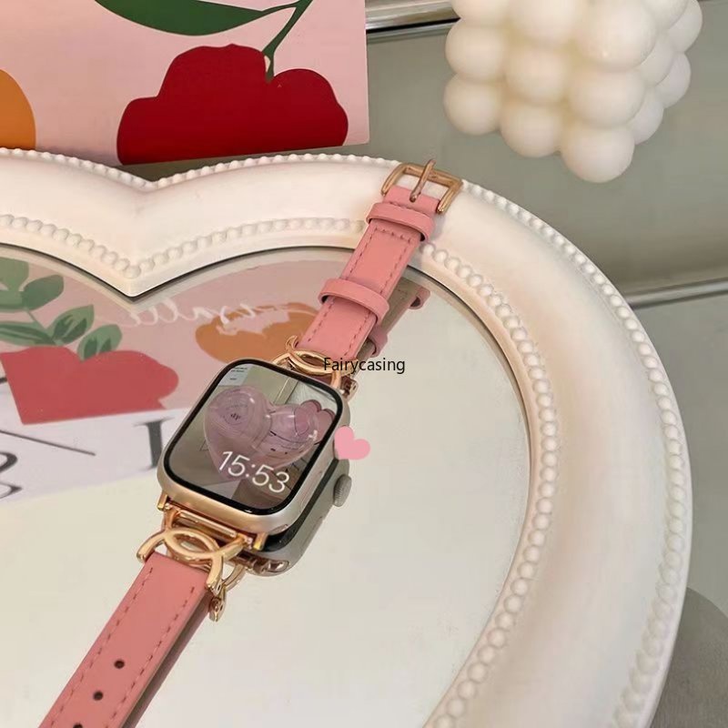 Dây Đeo Bằng Da Dành Cho Đồng Hồ Thông Minh AW Watch 9 8 7 6 SE 5 4 3 Metal Double D Ultra 2 49mm 38mm 40mm 41mm 42mm 44mm 45mm for iwatch