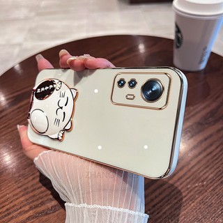 Ốp lưng TPU mềm viền mạ 3D có giá đỡ hình mèo cho Xiaomi 12, 12T, 12T Pro, 12 Lite, 13, 13 Lite