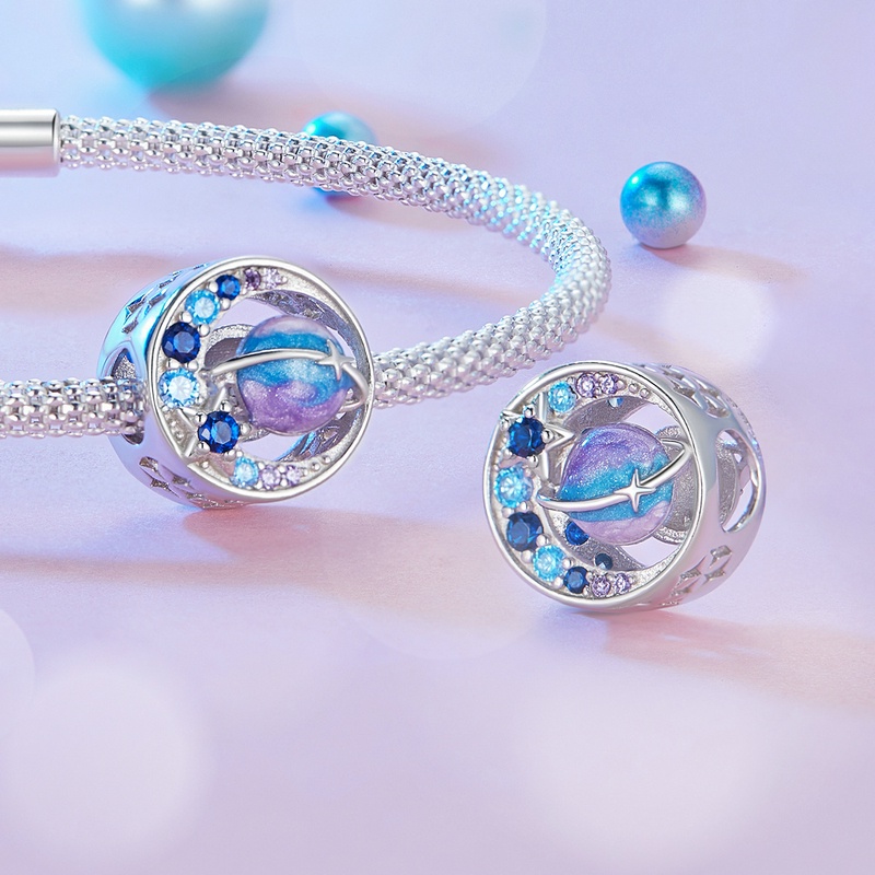 Mặt dây chuyền BAMOER bạc 925 mặt ngôi sao/ngựa đính hạt màu cầu vồng thời trang cho nữ