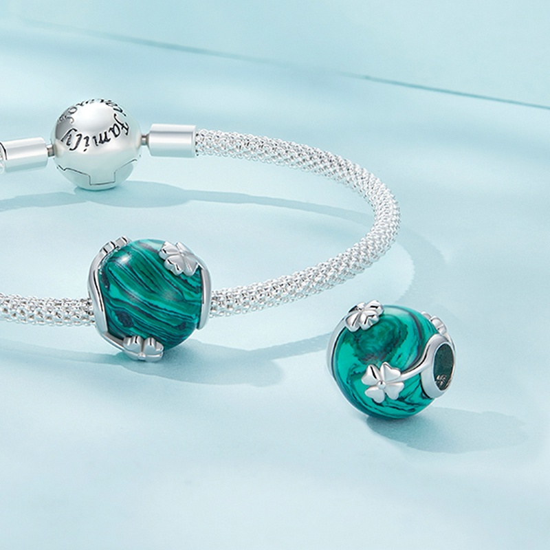 Hạt charm BAMOER SCC2488bạc 925 hình cỏ bốn lá may mắn cho nữ