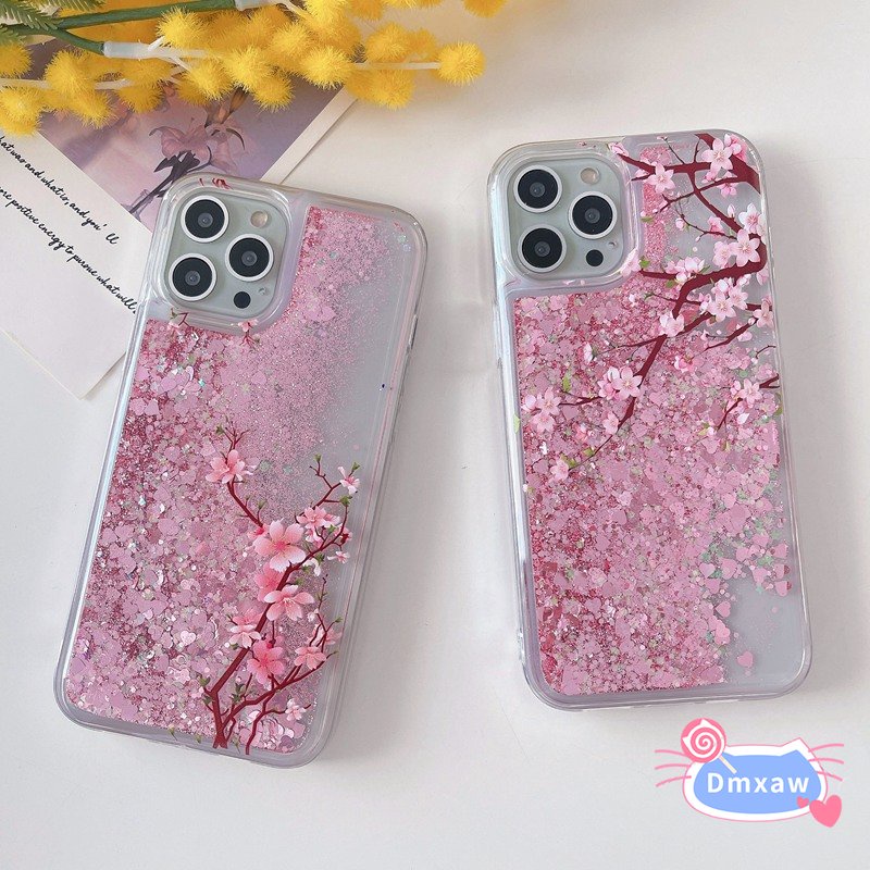 Dành Cho Xiaomi 13 12T 12 Pro 12X Mi 11 Lite Hoa Anh Đào Lấp Lánh Chất Lỏng Hoa Cúc Bướm Đào Hoa Bling Năng Động Cát lún Sáng Mặt Sau