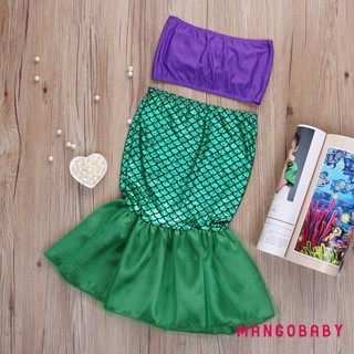 Bộ Đồ Bơi 2 Mảnh Áo Ngắn Tay + Chân Váy Đuôi Cá Thời Trang Mùa Hè Cho Bé Gái