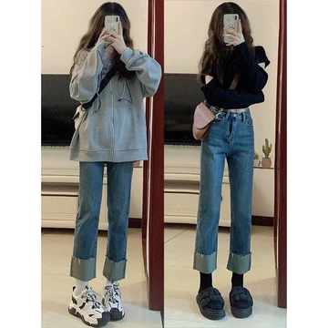 Phiên Bản Hàn Quốc Quần Crop Quần Thuốc Lá Nhỏ Quần Co Giãn Quần Uốn Quần Ôm Quần Phù Hợp Với Quần Cao Quần Ống Thẳng Quần Jean Thuốc Lá Cơ Thể Hình Quả Lê Quần Jean Nữ Cao Cấp