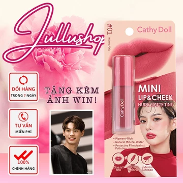 Son kem và má hồng siêu lì CATHY DOLL MAKEUP MINI LIP&CHEEK NUDE MATTE TINT 2.1g