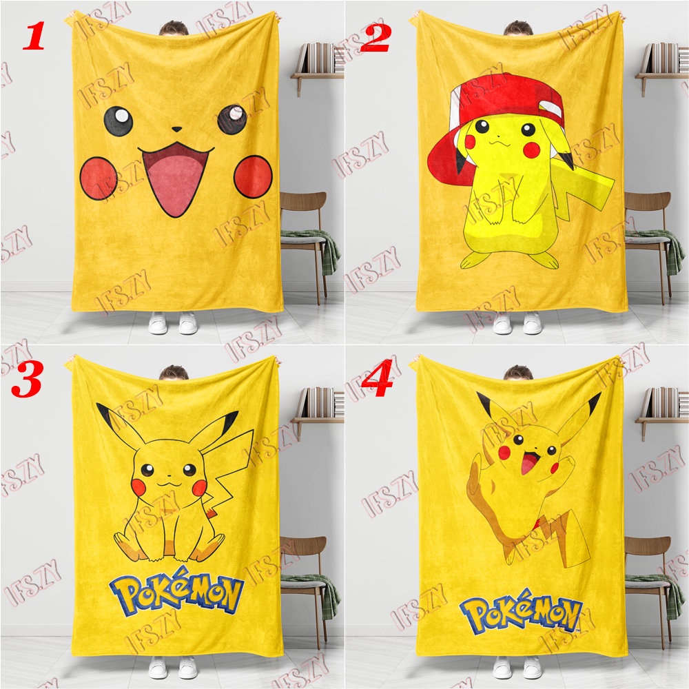 Chăn flannel 4 Kích Thước Nhật Bản In Hình Hoạt Họa pokemon pikachu Một Mặt