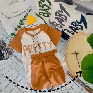 S02-[XẢ KHO] Đồ bộ cộc tay bé trai chữ PRETTY - Size 9-28Kg