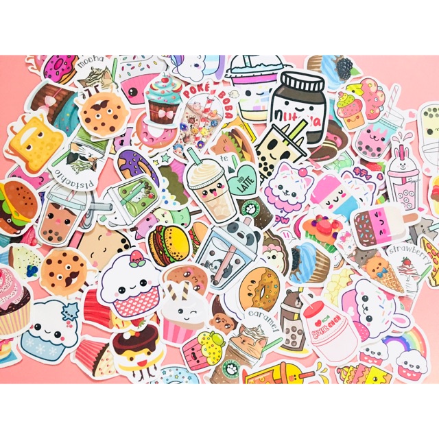 Sticker ly cốc kem bánh set 30-50 cái ép lụa/ hình dán bánh kem ly cốc ...