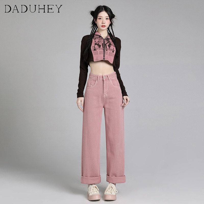 Ảnh DaDuHey New Korean Version of INS Dirty Pink Casual Pants High Waist Loose Wide Leg Pants Niche Trousers 3