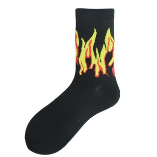Harajuku Unisex Flame Print Crew Socks Hip Hop Contrast Color Skateboard Hosiery