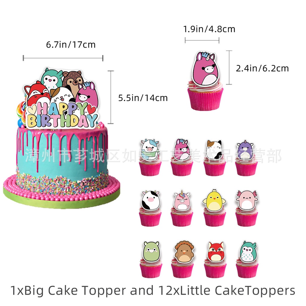 BH2 squishmallow Chủ Đề Trẻ Em Sinh Nhật Trang Trí Biểu Ngữ Bánh topper Bóng Bộ Cung Cấp HB2