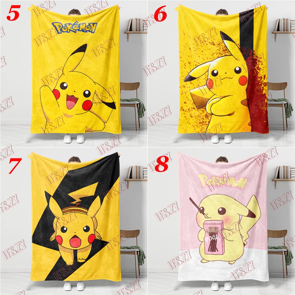 Chăn flannel 4 Kích Thước Nhật Bản In Hình Hoạt Họa pokemon pikachu Một Mặt