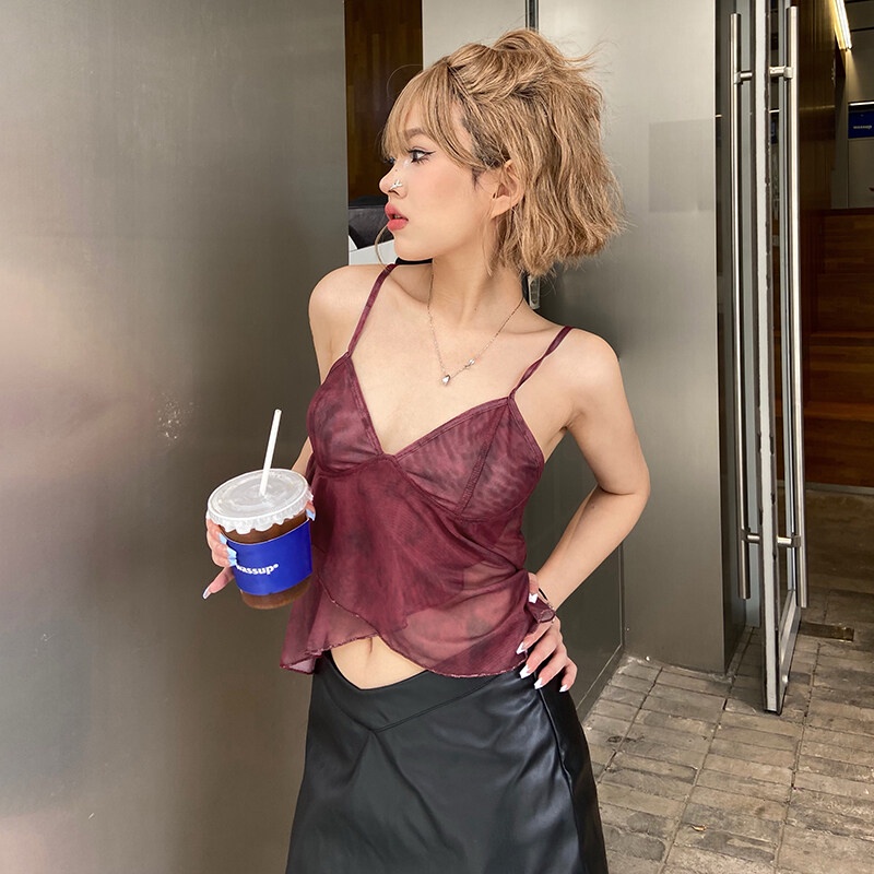 KLALIEN Áo Croptop Hai Dây Cổ Chữ V In Họa Tiết Hoa Thời Trang Mùa Hè Cho Nữ