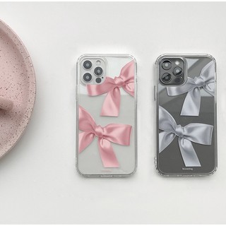 Họa tiết ruy băng Vỏ trong suốt (4 loại) tương thích cho iPhone 16 15 14 13 12 11 pro max mini s23 s22 s21 s20 note ultra plus hồng tím