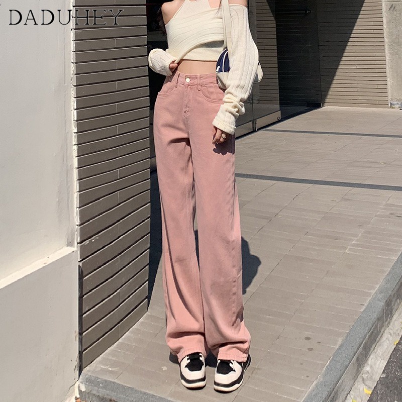 Ảnh DaDuHey New Korean Version of Ulzzang Dirty Pink Jeans High Waist Loose Wide Leg Pants Niche Trousers 4