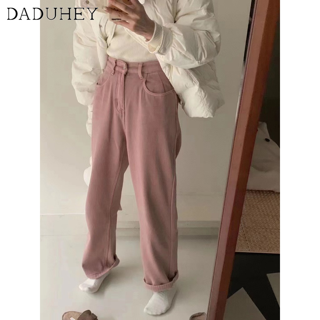 Ảnh DaDuHey New American Ins Dirty Pink Trousers High Waist Loose Jeans Wide Leg Pants Niche Casual Pants 3