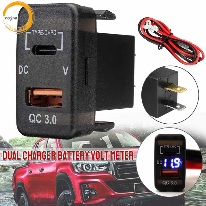 Xe Type-C + PD QC3.0 Sạc Dual USB Adapter Bảng Điều Khiển Ổ Cắm Vôn Kế Cho Landcruiser Prado FJ Cruiser Hiace RAV4