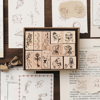 Bộ 12 Con Dấu Bằng Gỗ Trơn Kiểu Vintage Dùng Trang Trí Sổ Tay / Văn Phòng / Trường Học