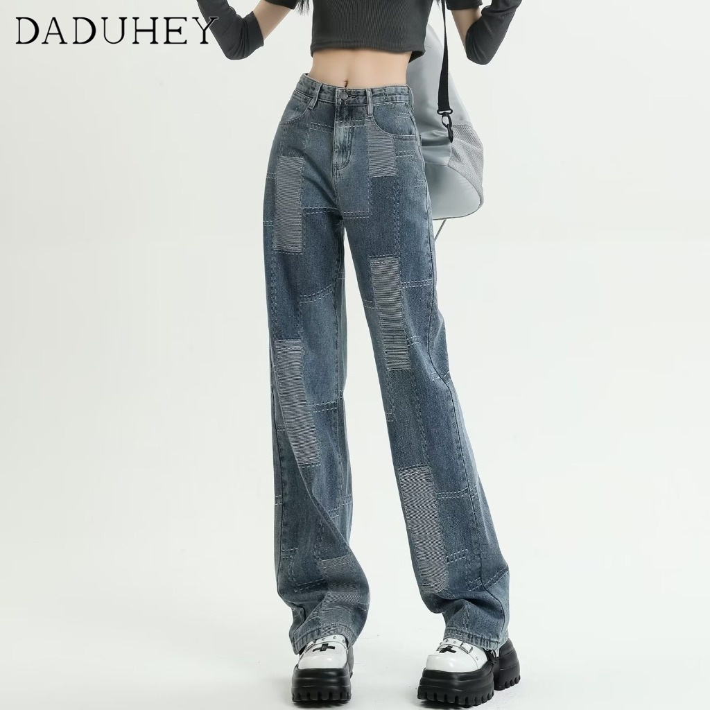 Quần jean dài DADUHEY ống rộng lưng cao phong cách Hàn Quốc dành cho nữ cỡ lớn