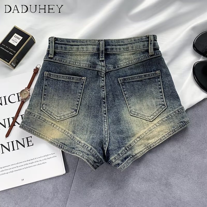 Ảnh Quần short DADUHEY vải denim lưng cao retro thời trang phong cách Hàn Quốc 2023 2