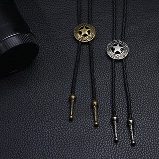 BTF Bolo Tie Cowboy Neckties Vintage PU Faux Leather Rope Cord Necklace with Star Pendant Braided Jewelry for Men Women