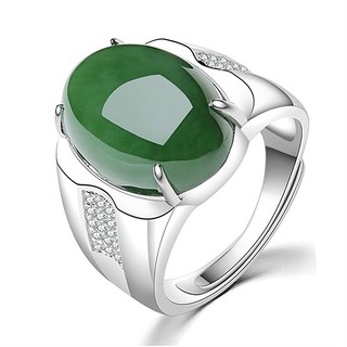 ♥Nhẫn Đính Đá Ngọc Bích Trắng Sang Trọng Cho Nam Nữ