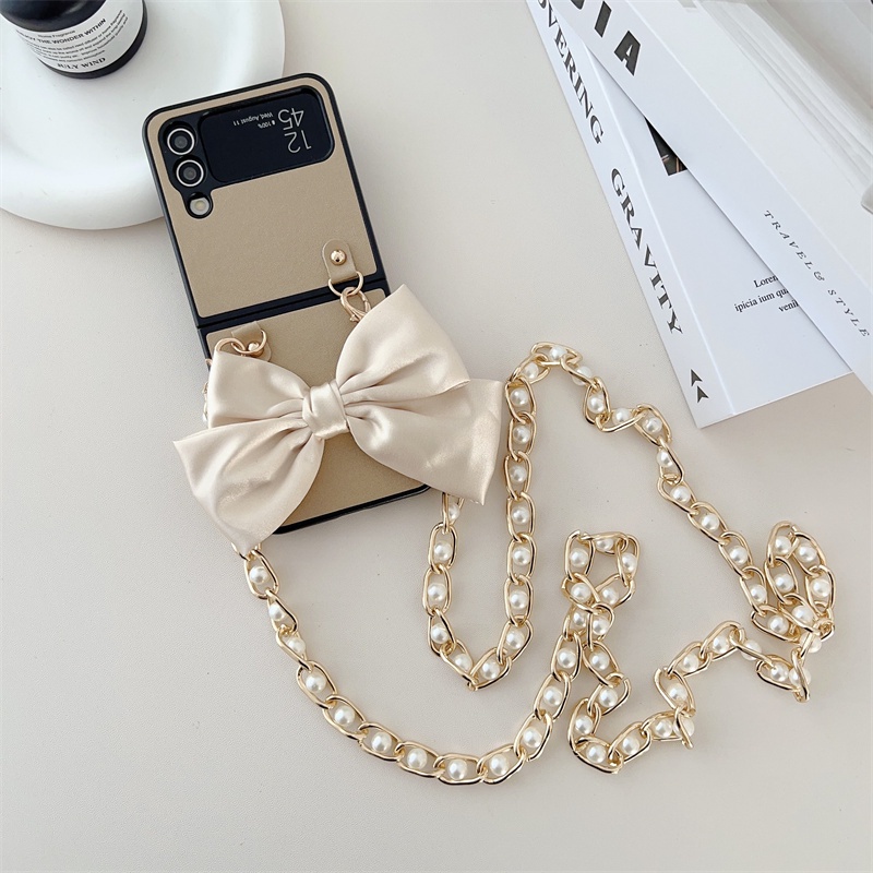 Ốp Điện Thoại Da Cừu Chống Sốc Phối Khăn Quàng Cổ Đính Nơ Cho Samsung Galaxy Z Flip 4 Z Flip 3 Samsung Galaxy Z Flip4 Z Flip3