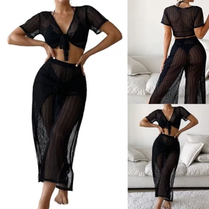PCF * Hai Miếng Bikini Che Cho Nữ Phối Dây Crop Top Nhìn Xuyên Qua Quần Dài