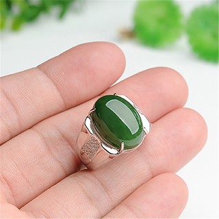 ♥Nhẫn Đính Đá Ngọc Bích Trắng Sang Trọng Cho Nam Nữ