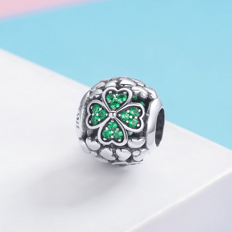 Hạt charm BAMOER SCC2488bạc 925 hình cỏ bốn lá may mắn cho nữ