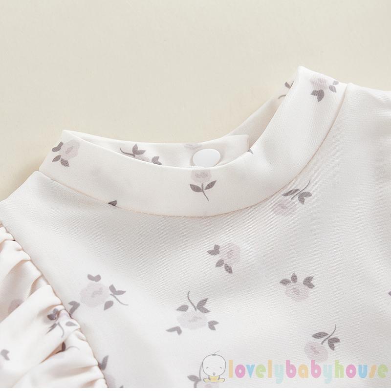 Bộ Đồ Bơi Bikini Tay Dài Cổ Tròn In Hoa / Kẻ Sọc Thời Trang Mùa Hè Cho Bé Gái