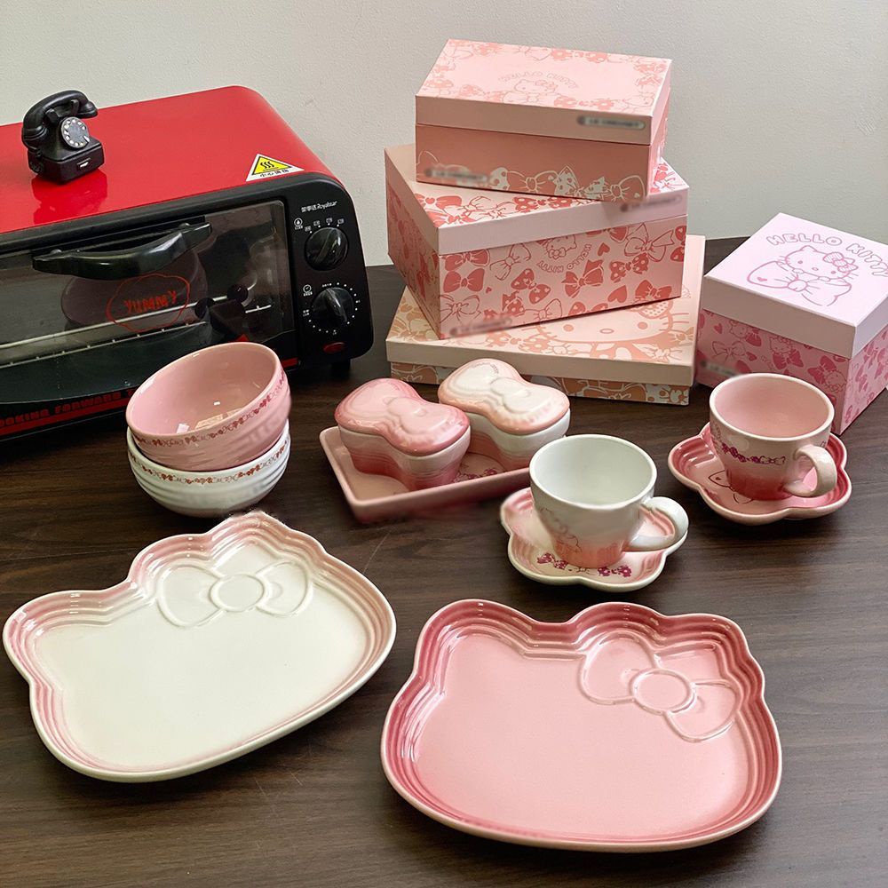 Bộ Tô Đĩa Sứ Họa Tiết Hello Kitty Dễ Thương Tiện Dụng Cho Gia Đình