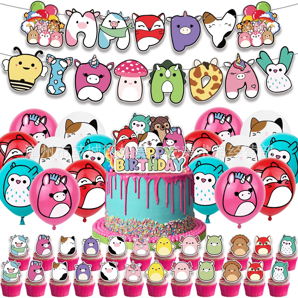 BH2 squishmallow Chủ Đề Trẻ Em Sinh Nhật Trang Trí Biểu Ngữ Bánh topper Bóng Bộ Cung Cấp HB2