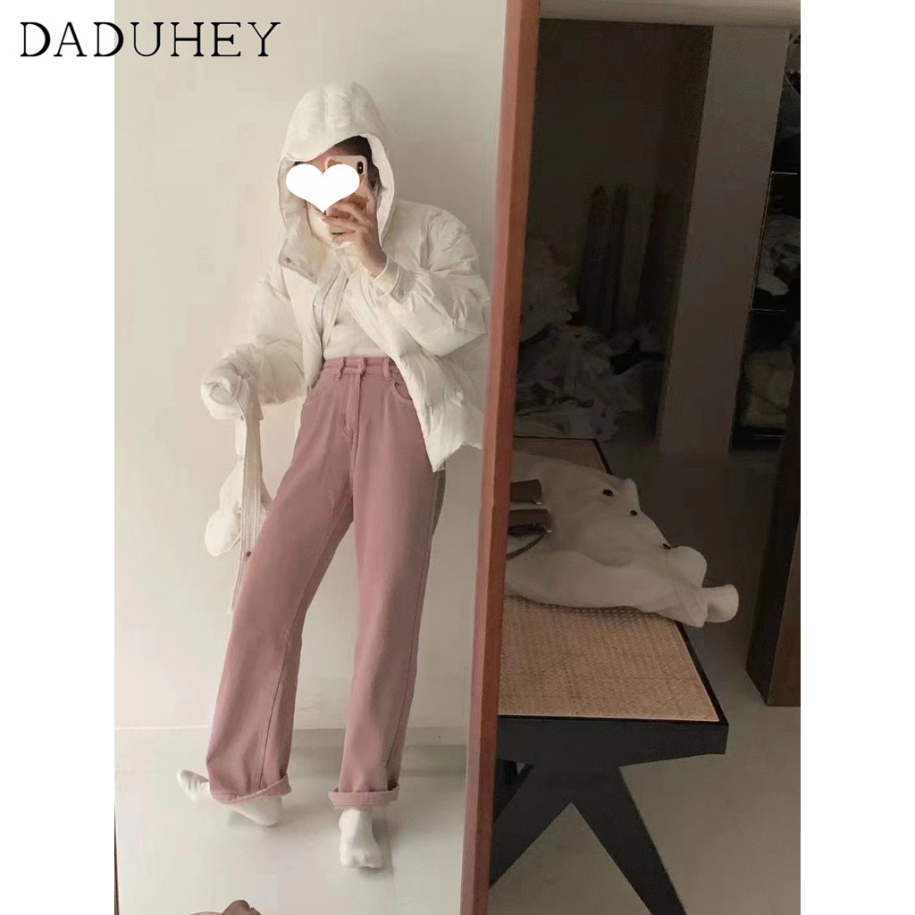 Ảnh DaDuHey New American Ins Dirty Pink Trousers High Waist Loose Jeans Wide Leg Pants Niche Casual Pants 2