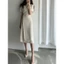 Suxi Phong Cách Hàn Quốc Cổ Chữ V Ôm Vừa V Phối Thắt Lưng Midi Đầm Dài Vừa Tay Ngắn