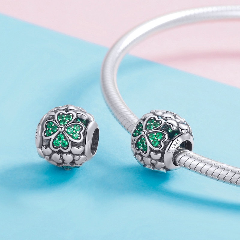 Hạt charm BAMOER SCC2488bạc 925 hình cỏ bốn lá may mắn cho nữ