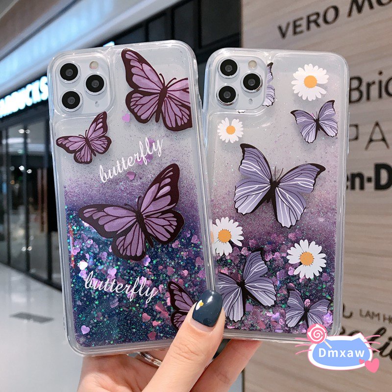Dành Cho Xiaomi 13 12T 12 Pro 12X Mi 11 Lite Hoa Anh Đào Lấp Lánh Chất Lỏng Hoa Cúc Bướm Đào Hoa Bling Năng Động Cát lún Sáng Mặt Sau