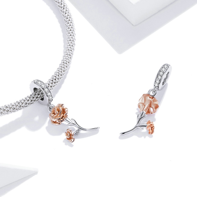 Bamoer Bạc 925 Hoa Hướng Dương / Hoa Hồng / Cỏ Ba Lá Mặt Dây Chuyền DIY Hạt Quà Tặng Trang Sức Phụ Kiện Cho Vòng Tay