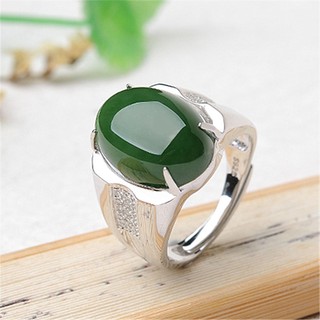 ♥Nhẫn Đính Đá Ngọc Bích Trắng Sang Trọng Cho Nam Nữ