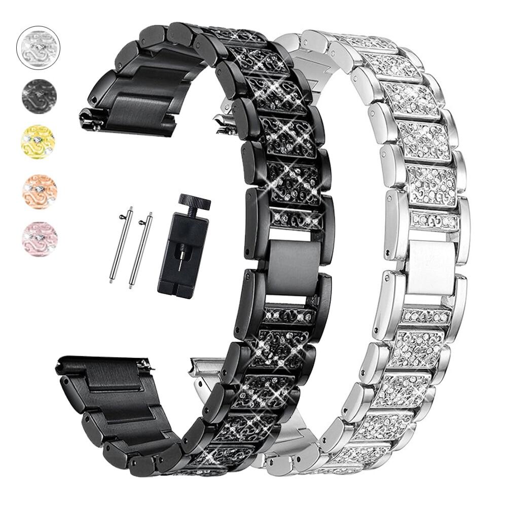 Dây Đeo Đồng Hồ Bằng Thép Không Gỉ Đính Kim Cương Giả 20mm 22mm Tháo Gỡ Nhanh Cho Nữ