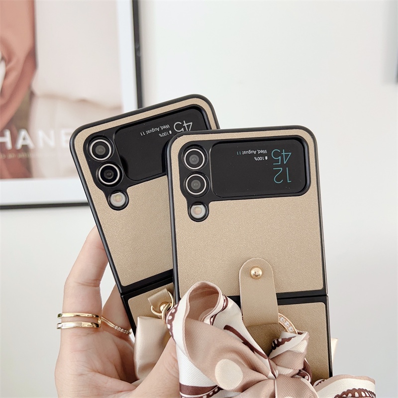 Ốp Điện Thoại Da Cừu Chống Sốc Phối Khăn Quàng Cổ Đính Nơ Cho Samsung Galaxy Z Flip 4 Z Flip 3 Samsung Galaxy Z Flip4 Z Flip3