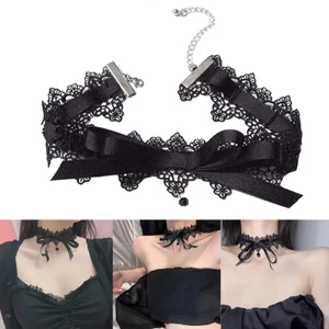 BTF Đen Ren Nơ Choker Vòng Cổ Thời Trang Cổ Vòng Cổ Vintage Mềm Ren Cổ Cahin Ruy Băng Dây Chuyền Trang Sức