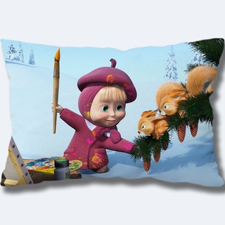 Vỏ gối Masha Và Gấu dễ thương, polyester 1 mặt, hình chữ nhật, dùng cho sofa phòng ngủ hoặc ô tô, trang trí nhà (không kèm ruột gối)