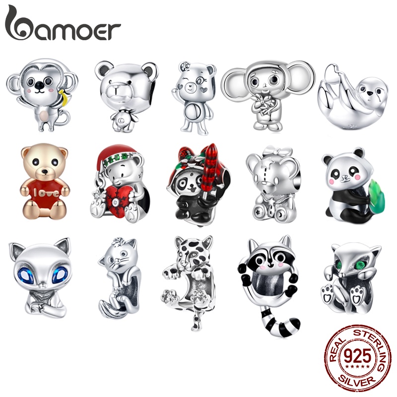 Bamoer Bạc 925 Bộ Sưu Tập Động Vật Mặt Dây Chuyền Với Cáo Và Gấu Hạt DIY Phụ Kiện Quà Tặng Sinh Nhật Cho Nữ